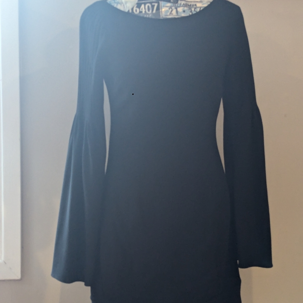 Wool blend nancy rose flutter sleeve mini black dress